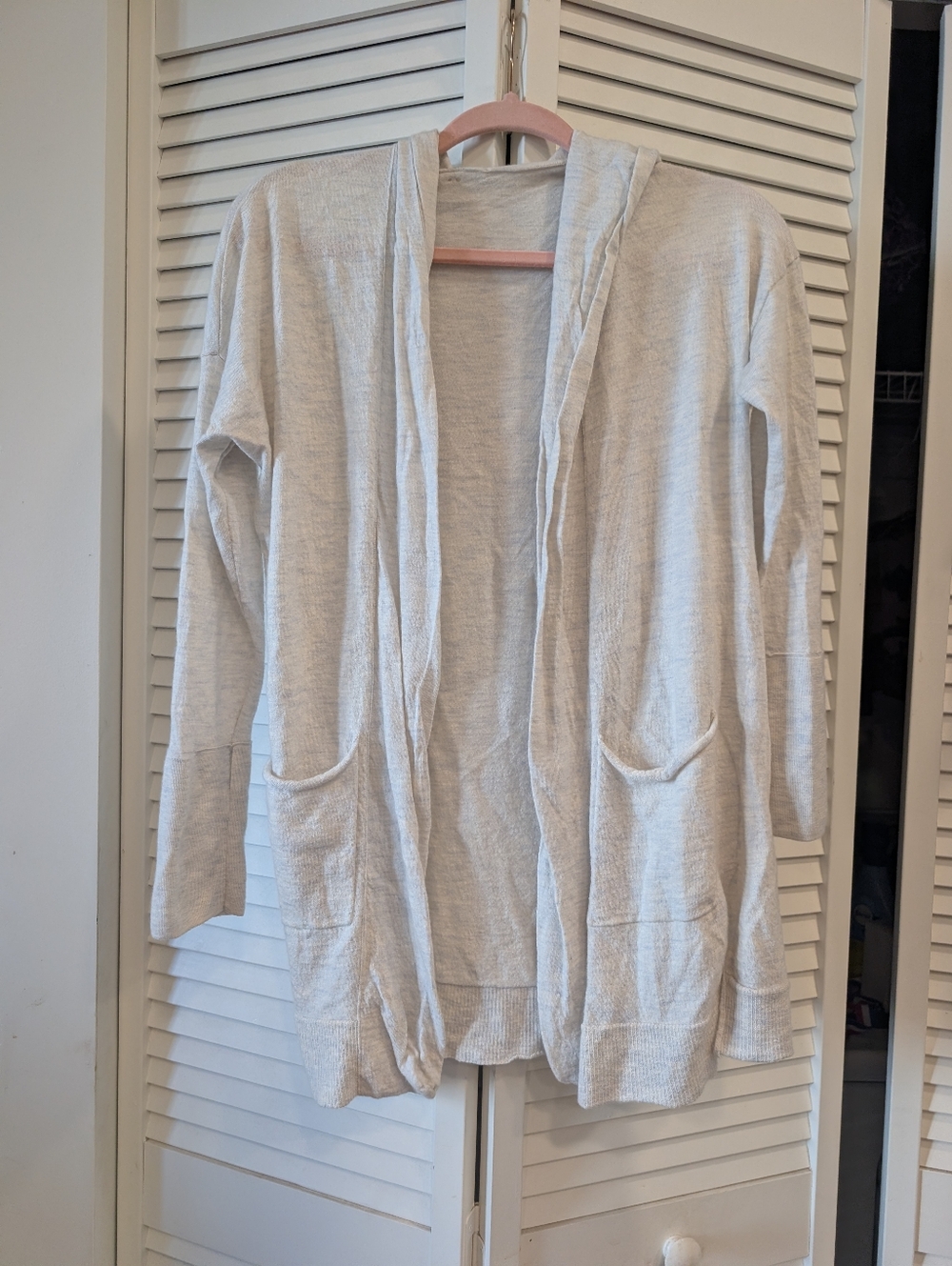 Kinross Cashmere 100% Heather Gray/Blue Long Sleeve With Hoodie Size Small